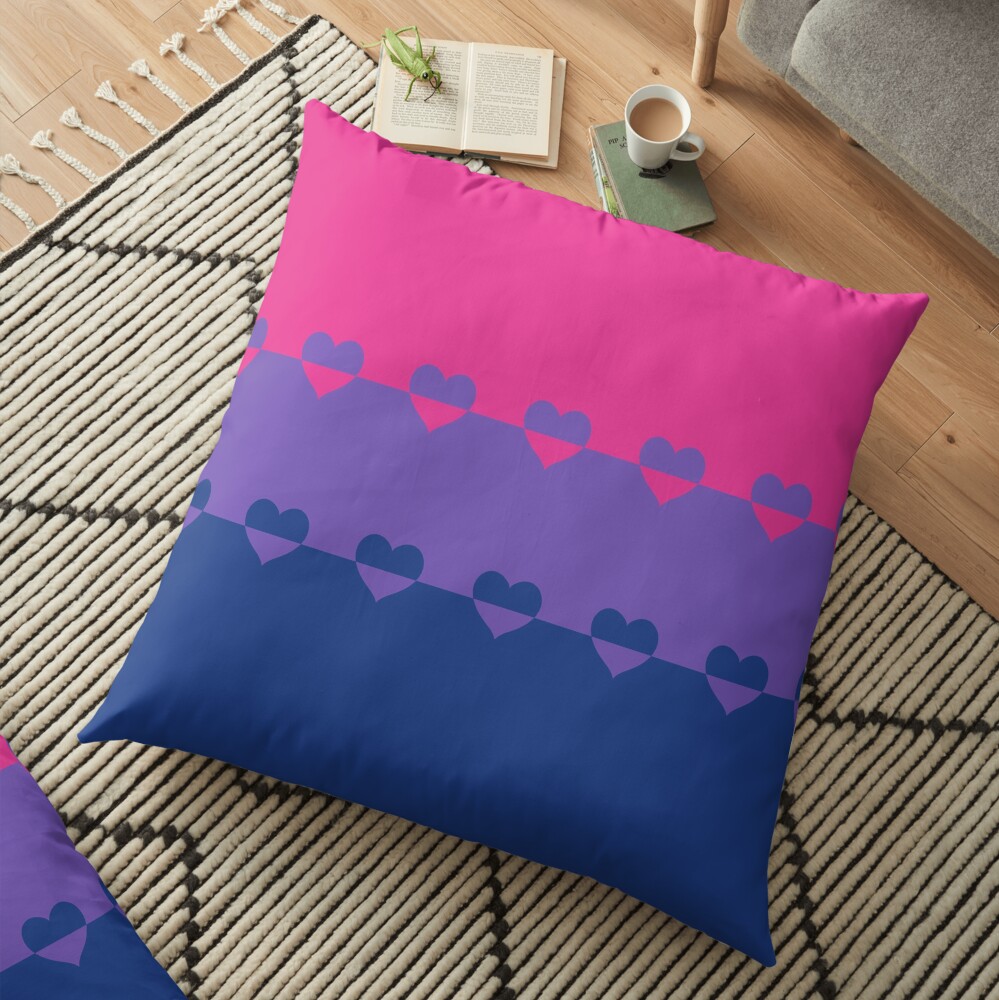 LGBTQ Flag with Hearts v1 - Bisexual Floor Pillow