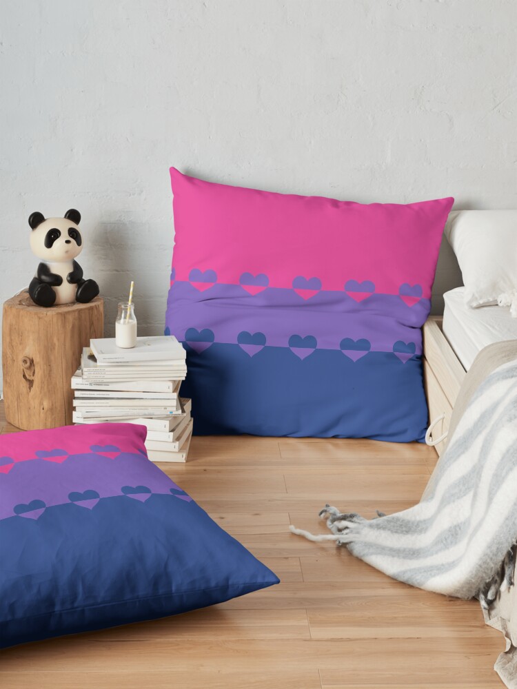 Alternate view of LGBTQ Flag with Hearts v1 - Bisexual Floor Pillow