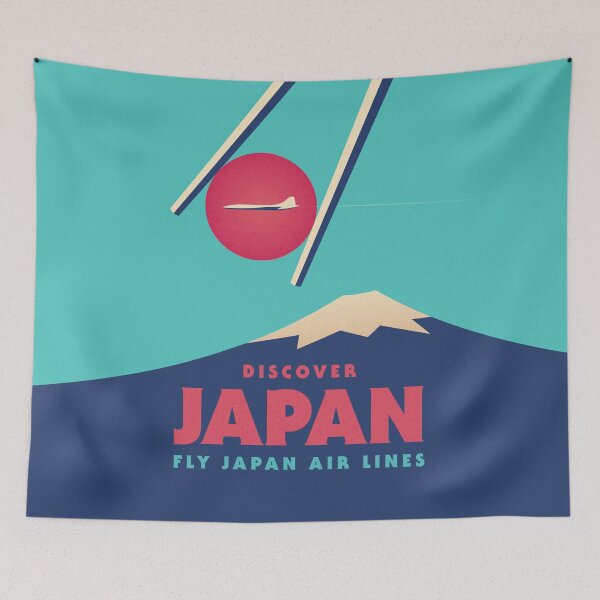 Artikelvorschau, Retro Japan Tourism Mt Fuji Sushi Chopsticks - Cyan entworfen und verkauft von VoodooCircus.