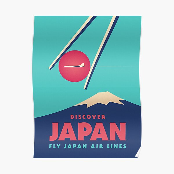 Retro Japan Tourism Mt Fuji Sushi Chopsticks - Cyan Poster
