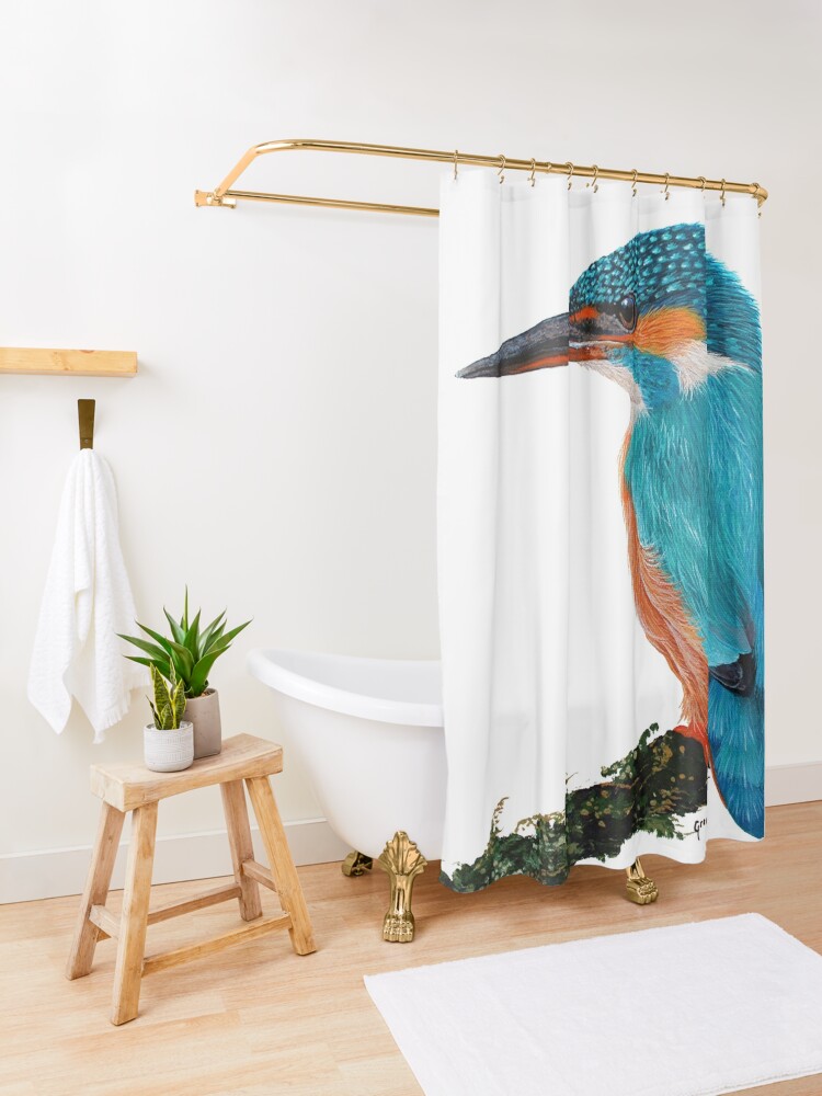 Thumbnail 3 of 5, Shower Curtain, Sacred Kingfisher designed and sold by Nicole Grimm-Hewitt.