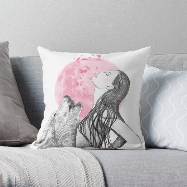Pink Moon Throw Pillow