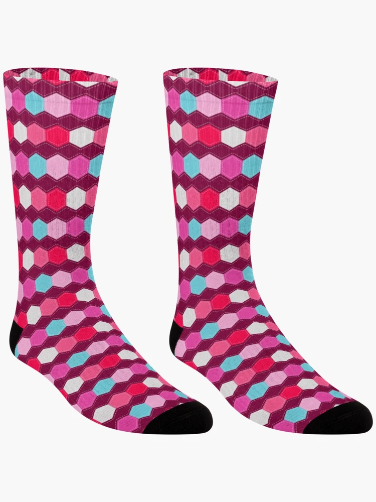 Thumbnail 3 of 5, Socks, Hexagonal Quilt \\ Raspberry designed and sold by The Wellington Boot.