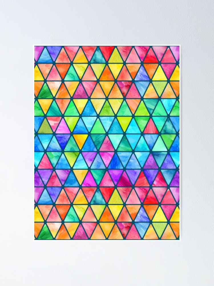 Little Rainbow Watercolor Triangles On Teal Poster By Micklyn Redbubble