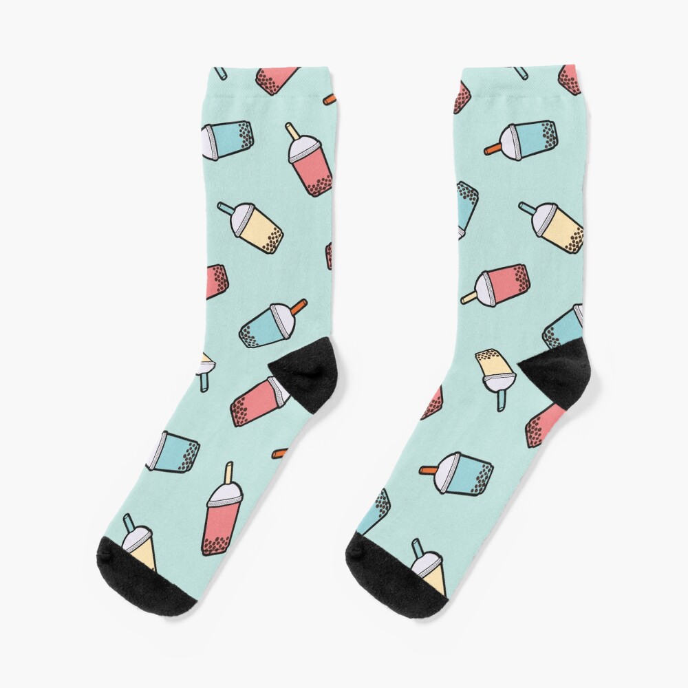 Bubble Tea Pattern in Mint Socks