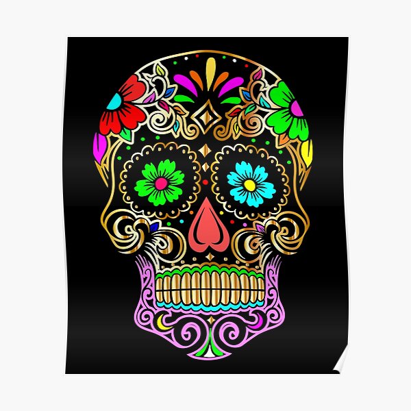 Skulls with flowers, Sugar Skull Poster