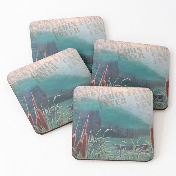 Item preview, Grungy Boat, Cabin, and Cattails on the Water on a Foggy Early Morning with Cabin Fever designed and sold by WatersEdgeGal.