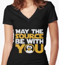 May The Source Be With You - Tux Edition Women's Fitted V-Neck T-Shirt