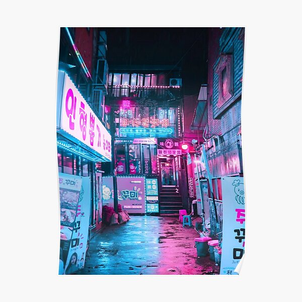 Korean Cyber Punk Landscape Póster