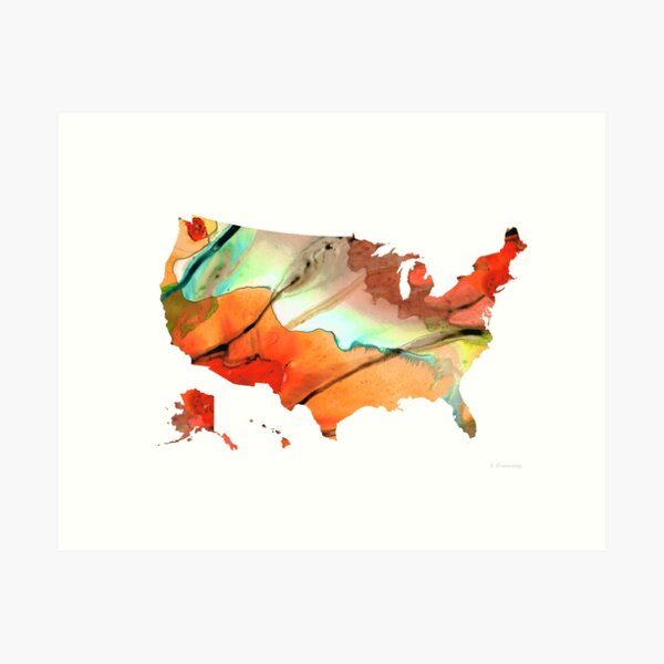 Item preview, Red, Green and Orange Abstract Art - USA Map 28 - Sharon Cummings designed and sold by Sharon Cummings Art.
