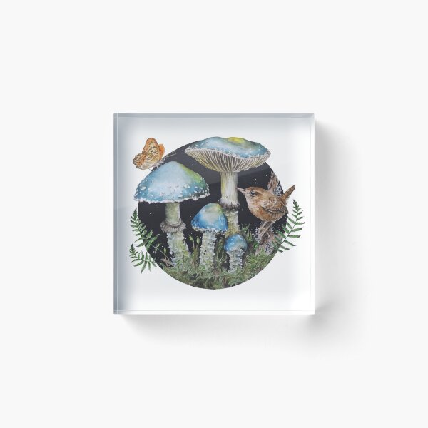 Verdigris roundhead mushrooms, watercolour illustration Acrylic Block