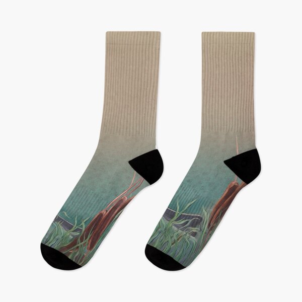 Item preview, Boat and Cattails on the Water on a gradiated checked background designed and sold by WatersEdgeGal.