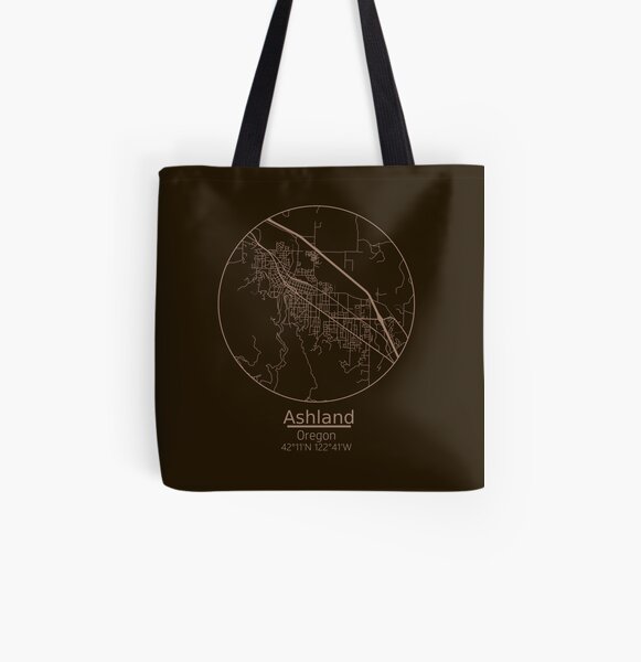 Ashland, Oregon Road Map Art - Earth Tones All Over Print Tote Bag