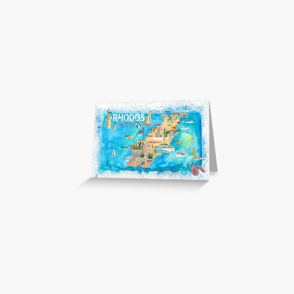 Item preview, Rhodes Greece Illustrated Map with Landmarks and Highlights  designed and sold by artshop77.