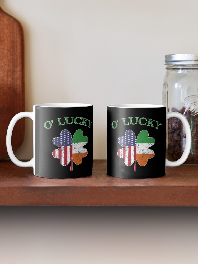 Alternate view of Lucky Irish American Flag Shamrock Clover Ireland. Coffee Mug