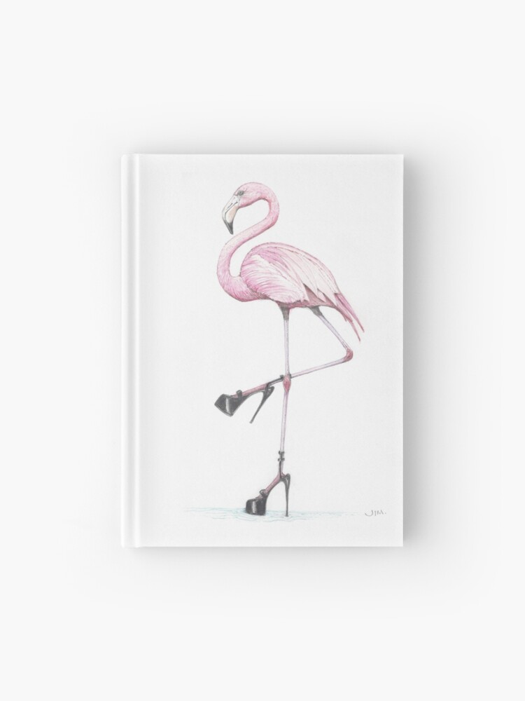 Thumbnail 1 of 3, Hardcover Journal, flamingo in stilettos designed and sold by JimsBirds.
