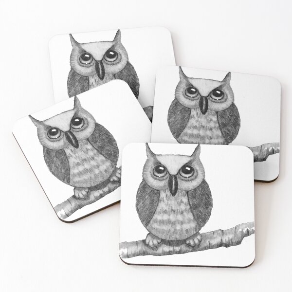 Item preview, Big-Eyed OWL on Branch, Pencil Art, Bird, Wildlife designed and sold by JoyfulWhimsy.