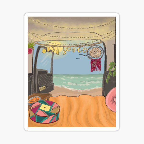 Illustration VAN LIFE: Camper Hippie Surfer Peace Retro Travel Style #2
