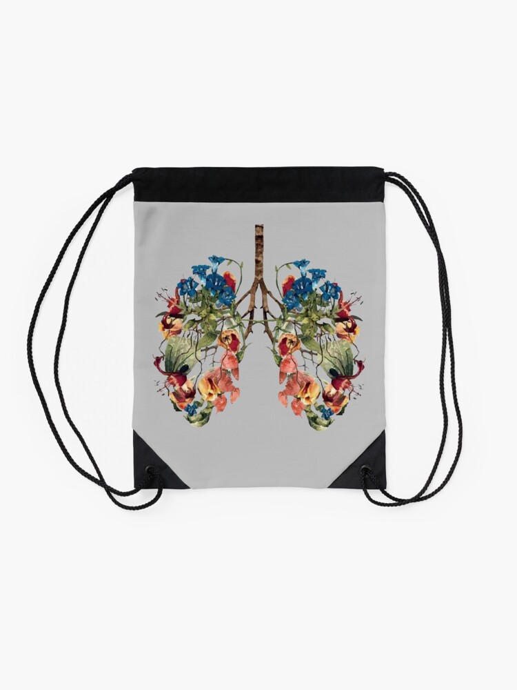 Thumbnail 2 of 3, Drawstring Bag, Flowered lungs designed and sold by SydneySells.