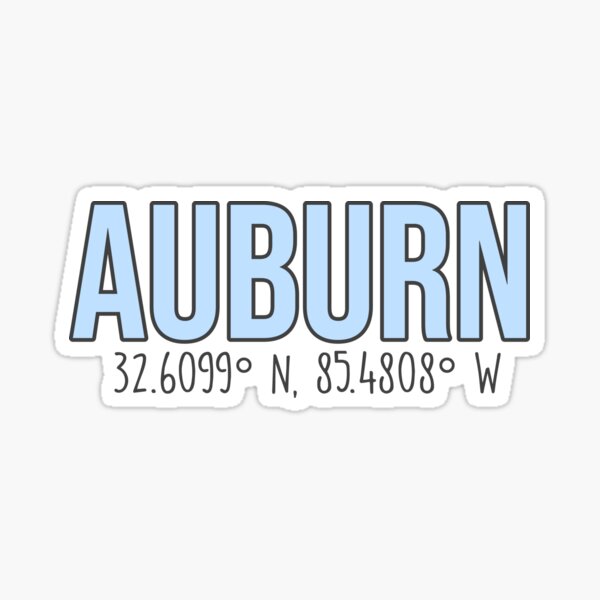 Auburn, Alabama Coordinates - Baby Blue Sticker