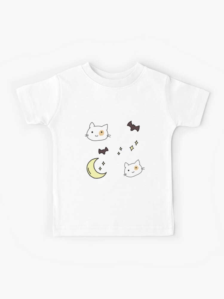 T Shirt Enfant Chat Mignon Blanc Etoiles Lune Et Chauves Souris Dessin En Couleur Par Cherrigasoline Redbubble