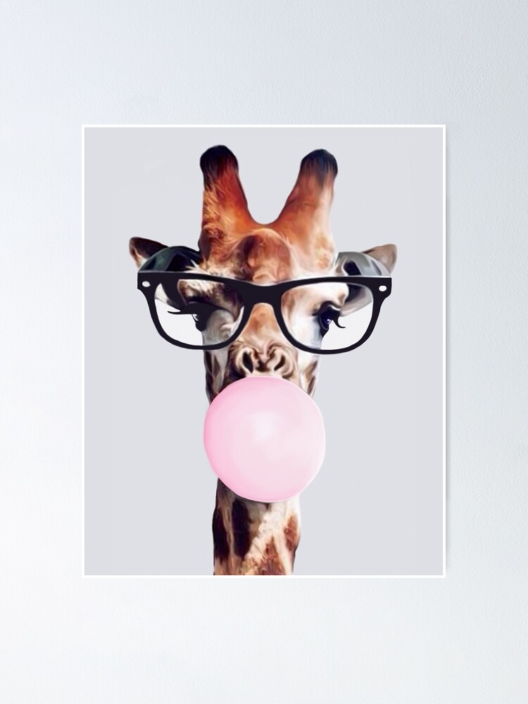 Giraffe Tragt Eine Brille Und Blast Einen Rosa Kaugummi Poster Von Artbycpolidano Redbubble