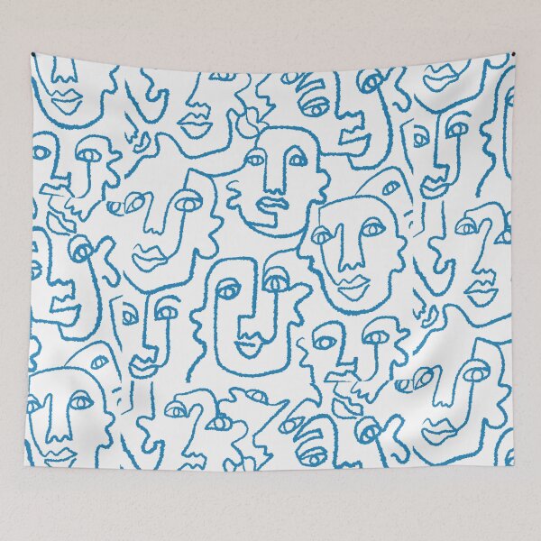 Item preview, Blue line art faces print designed and sold by Emily Zigo.