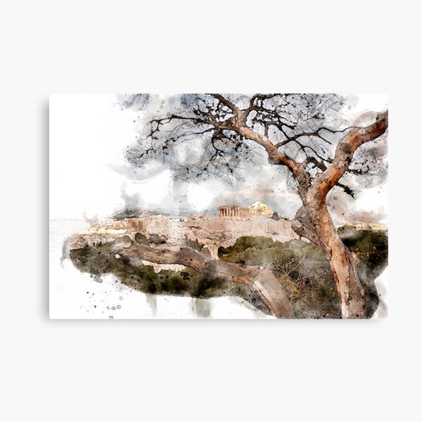 The Acropolis Cityscape Digital Watercolor Canvas Print