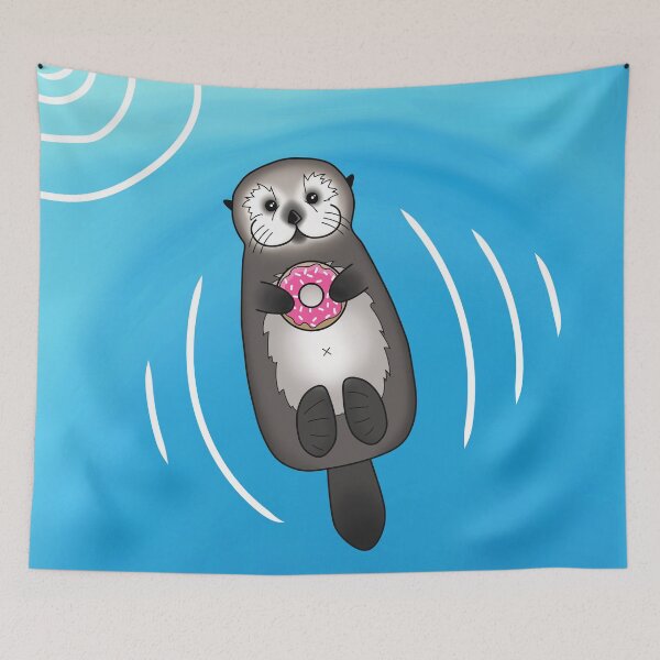 Item preview, Sea Otter with Donut - Cute Otter Holding Doughnut designed and sold by Pretty In Ink.