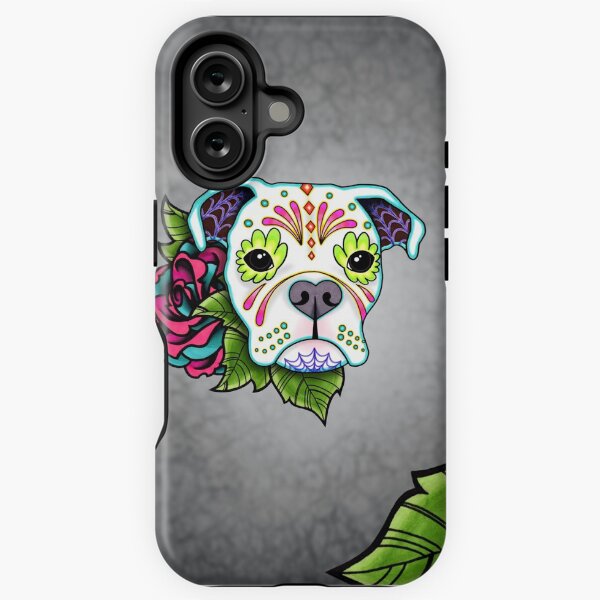 Item preview, Boxer in White- Day of the Dead Sugar Skull Dog designed and sold by Pretty In Ink.