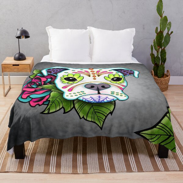 Item preview, Boxer in White- Day of the Dead Sugar Skull Dog designed and sold by Pretty In Ink.