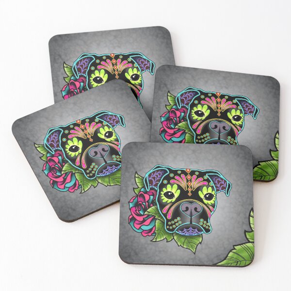 Artikelvorschau, Boxer in Schwarz - Tag der Toten Sugar Skull Dog entworfen und verkauft von Pretty In Ink.