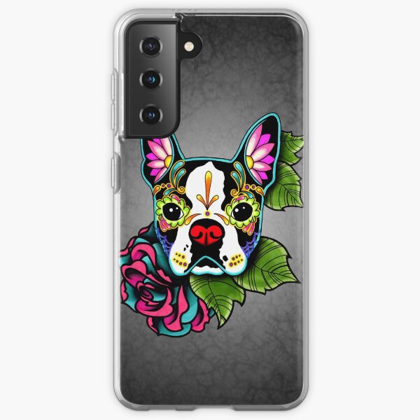 Boston Terrier in Black - Day of the Dead Sugar Skull Dog Samsung Galaxy Soft Case