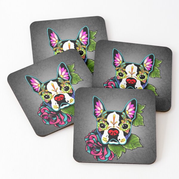 Item preview, Boston Terrier in Black - Day of the Dead Sugar Skull Dog designed and sold by Pretty In Ink.
