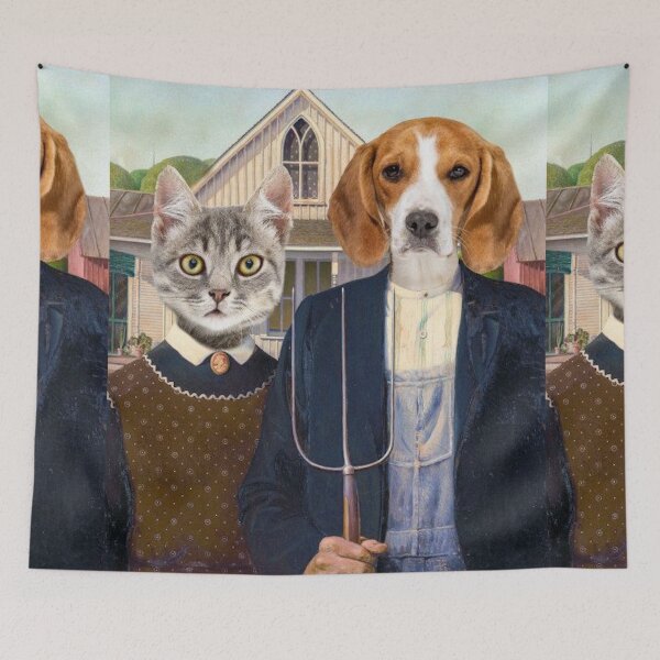 Item preview, American Gothic Cat and Dog mashup designed and sold by MindChirp.
