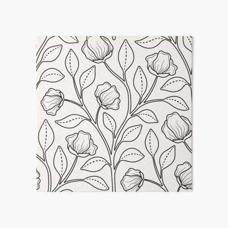 Floral Scallop Flowers And Leaves Pattern In Black Red And Green Art Board Print By Hannapaulina Redbubble