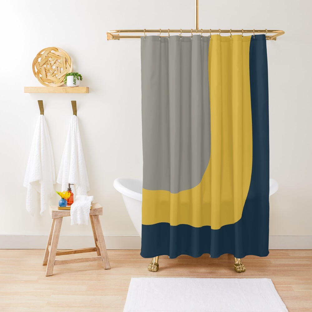 "Triple Wave Minimalist Pattern in Mustard Yellow, Navy Blue, and Grey