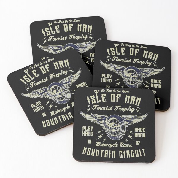Isle Of Man TT Racing Vintage Biker Wings Wheel Tourist Trophy Bike Races Retro Graphic Coasters (Set of 4)