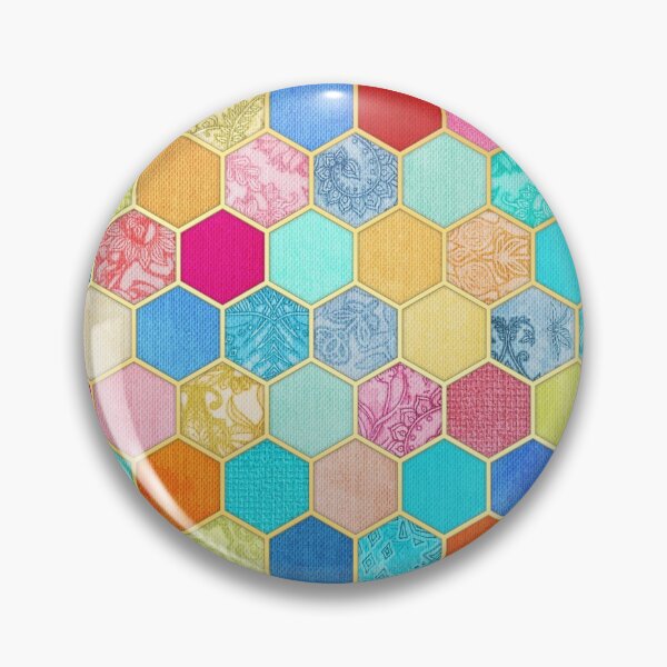 Patterned Honeycomb Patchwork in Jewel Colors Pin