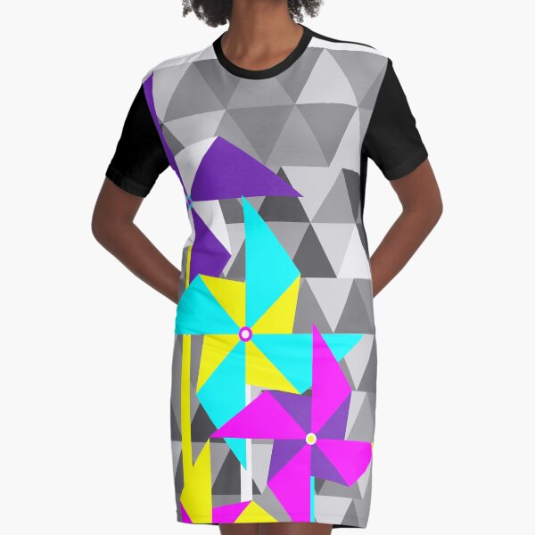 Flower Pinwheels Graphic Print Graphic T-Shirt Dress