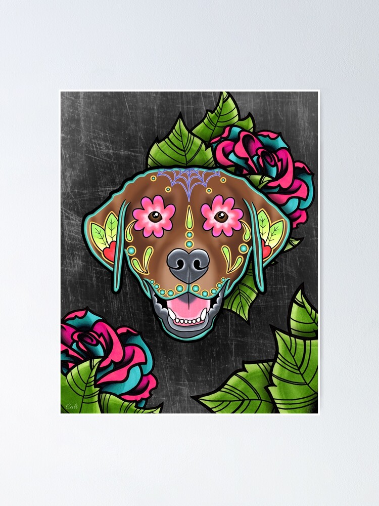 "Labrador Retriever in Chocolate Day of the Dead Lab Sugar Skull Dog