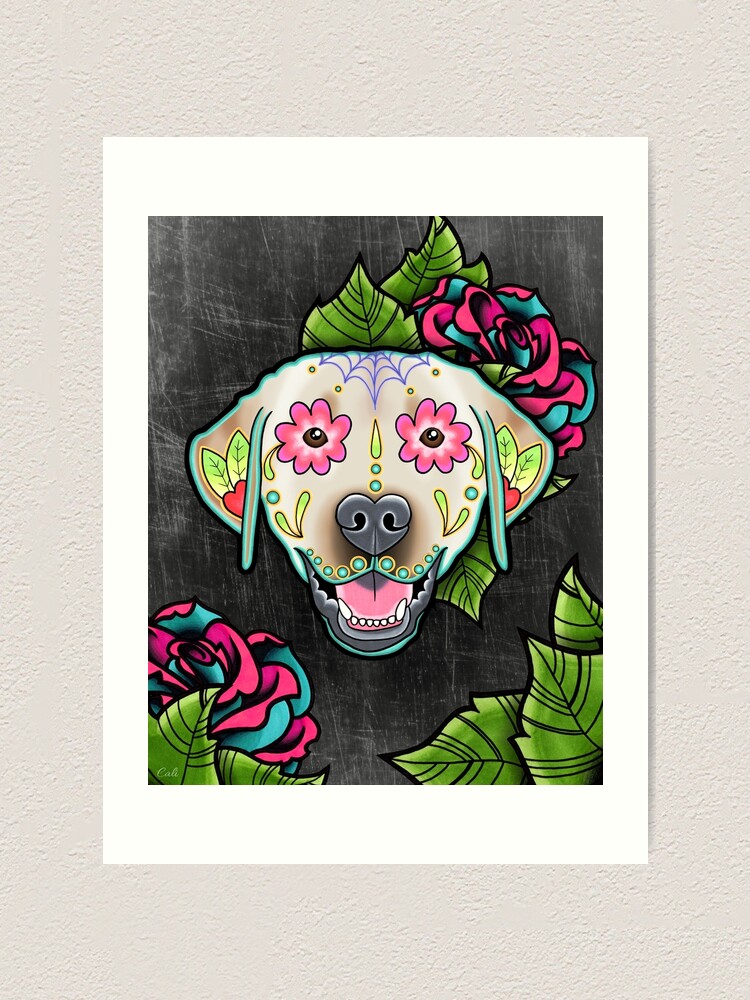 "Labrador Retriever in Yellow Day of the Dead Lab Sugar Skull Dog