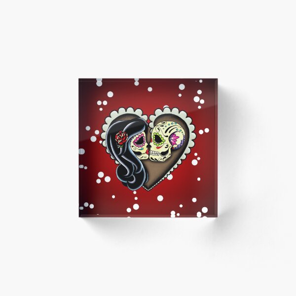 Ashes - Day of the Dead Couple - Sugar Skull Lovers Acrylic Block