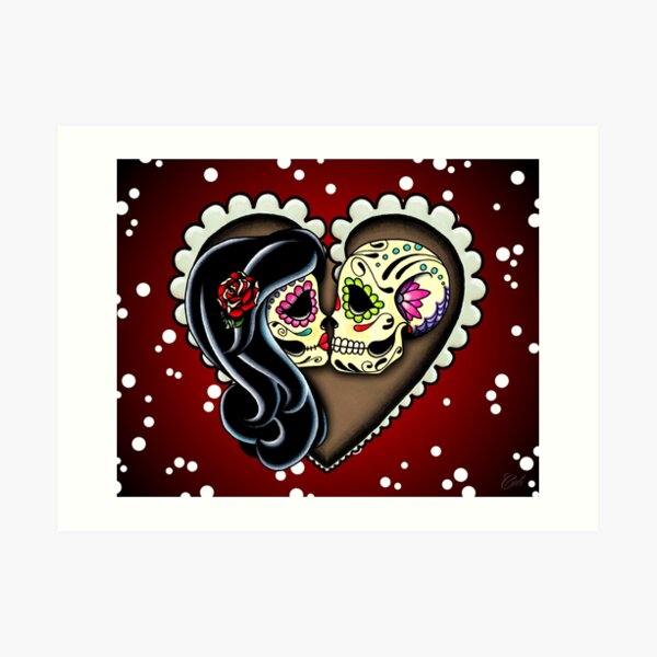 Ashes - Day of the Dead Couple - Sugar Skull Lovers Art Print