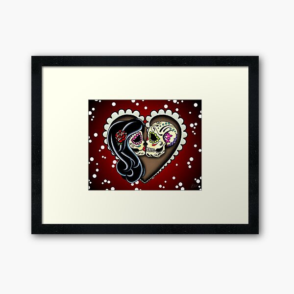 Ashes - Day of the Dead Couple - Sugar Skull Lovers Framed Art Print