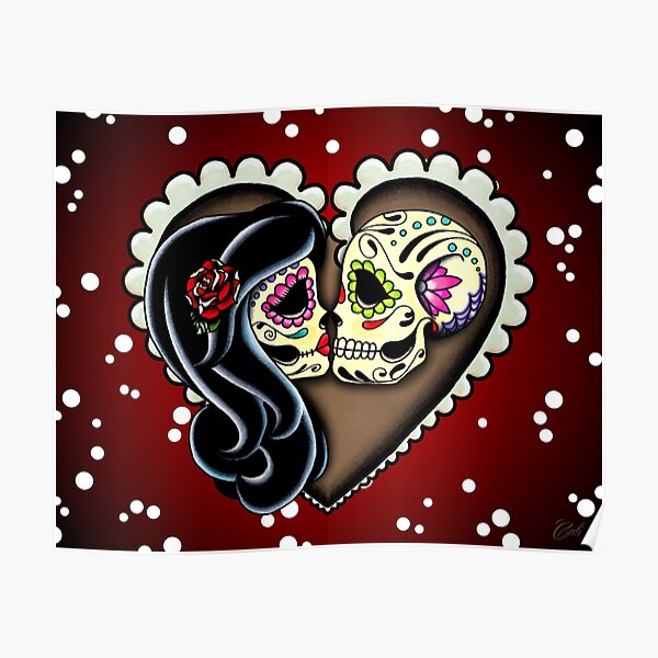 Ashes - Day of the Dead Couple - Sugar Skull Lovers Poster