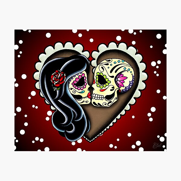 Ashes - Day of the Dead Couple - Sugar Skull Lovers Photographic Print