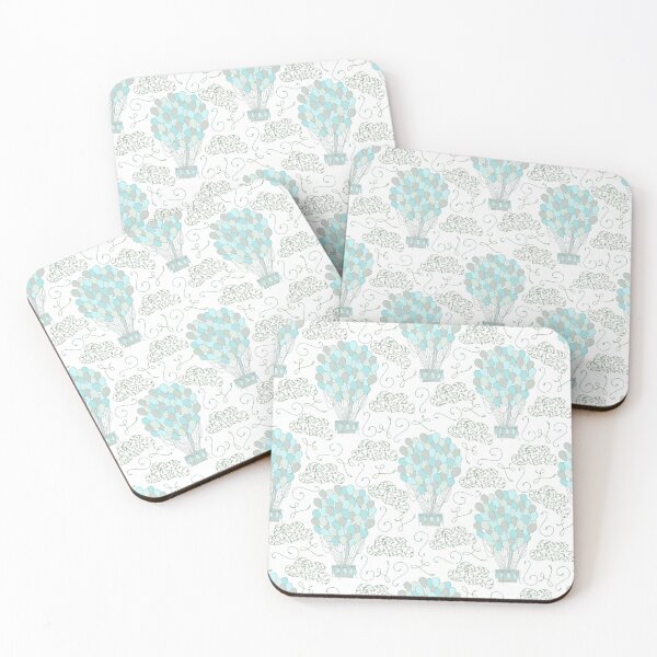 Item preview, Vintage hot air balloons line drawing pastel turquoise blue designed and sold by Latch Farm  Studios.