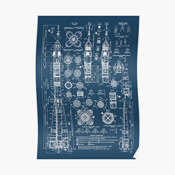 Soviet Rocket blueprint patent Poster