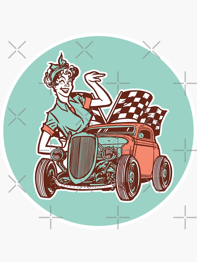 Hot Rod Pin Up Girl Sticker By Emphatic Redbubble 6890